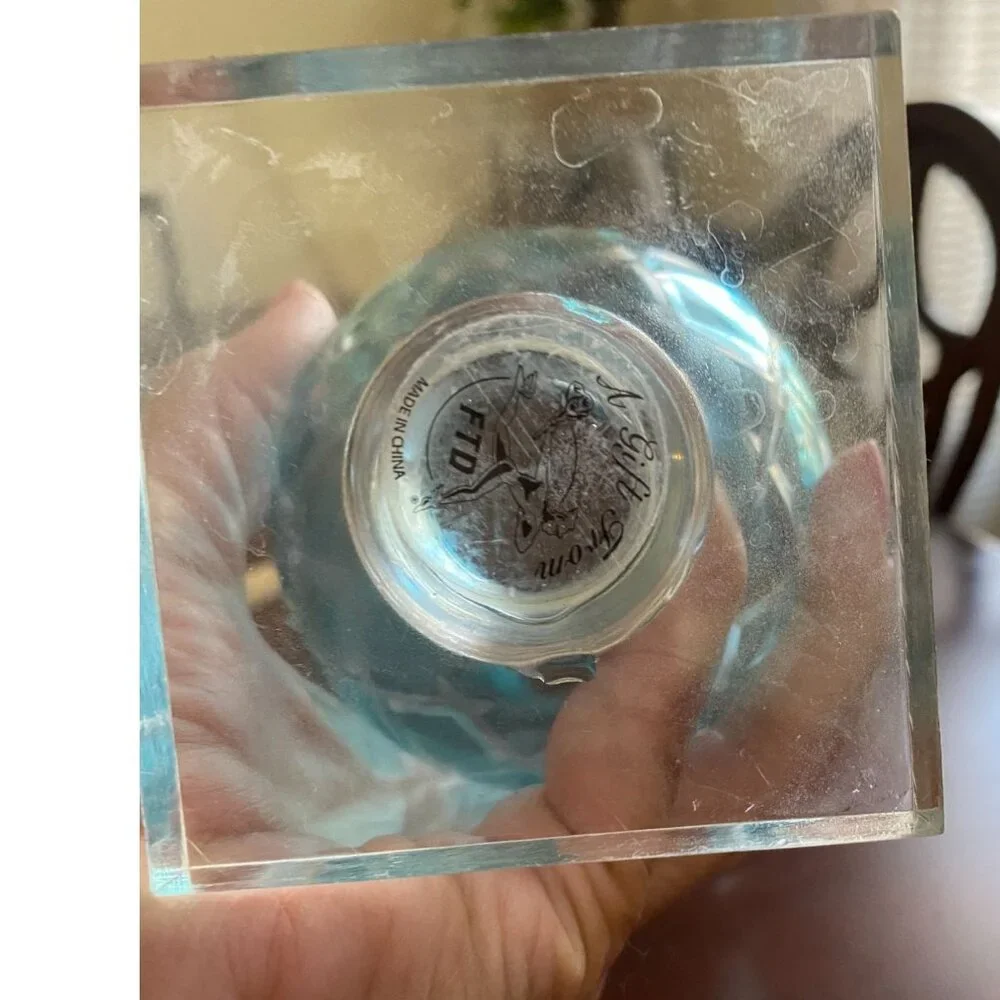 Giftcraft FTD Aqua Blue Cut Glass Design Pedestal 9
